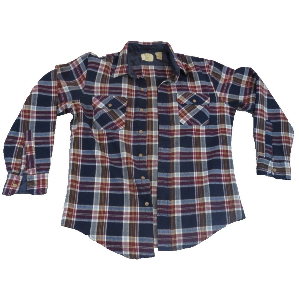 Sears VTG Flannel Shirt Men M 15-15.5 Blue Red Plaid Quilt Lined Jacket Shacket
